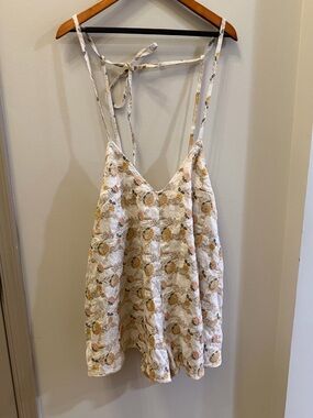 NWOT Free People Chiara Playsuit Floral Embroidered Romper Gold Ivory Size Small